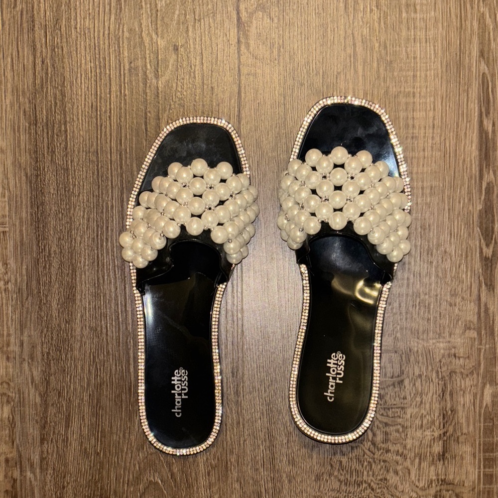 Charlotte Russe Black and Cream Beaded Sandals